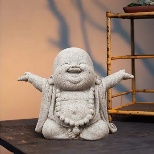 OwMell Japanese Jizo Monk Statue, Buddha Jizo Figurine Memorial Aquarium Statue Ornament - Laughing Buddha - Image 4