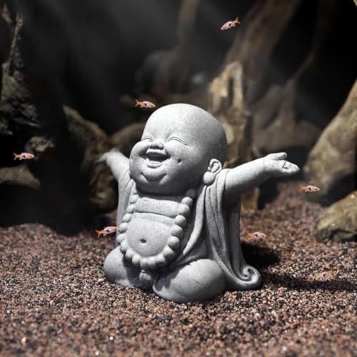 OwMell Japanese Jizo Monk Statue, Buddha Jizo Figurine Memorial Aquarium Statue Ornament - Laughing Buddha - Image 2