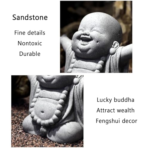 OwMell Japanese Jizo Monk Statue, Buddha Jizo Figurine Memorial Aquarium Statue Ornament - Laughing Buddha - Image 5