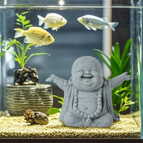 OwMell Japanese Jizo Monk Statue, Buddha Jizo Figurine Memorial Aquarium Statue Ornament - Laughing Buddha - Image 3