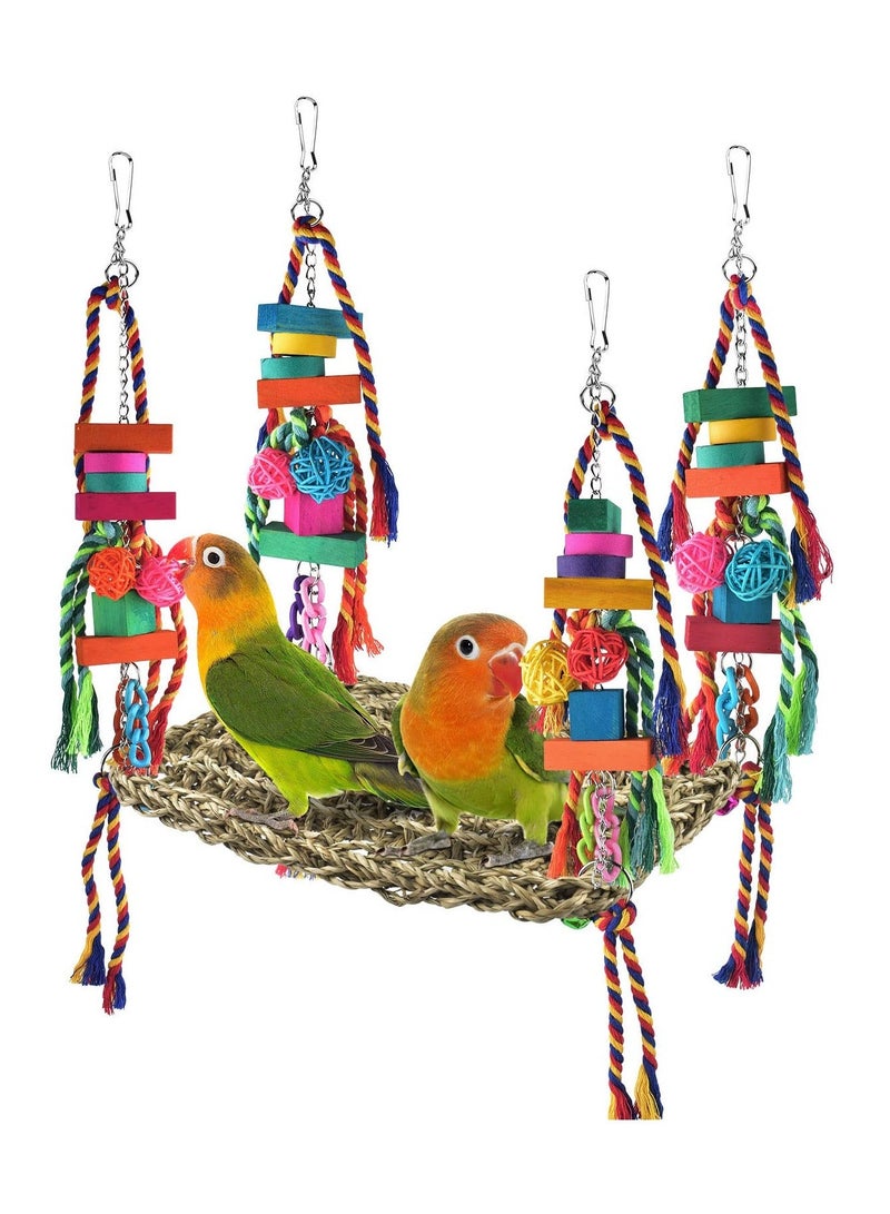 NIBEMINENT Colorful Bird Toys with Swing Mat, Large Size Climbing Hammock Mat Chewing Foraging Wall Toy for Lovebird, Parakeet, Budgie, Conure, Cockatiel - Image 1