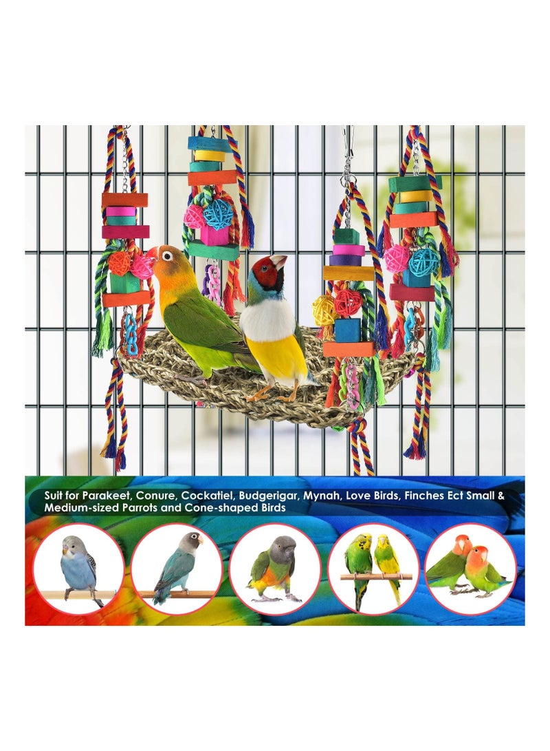 NIBEMINENT Colorful Bird Toys with Swing Mat, Large Size Climbing Hammock Mat Chewing Foraging Wall Toy for Lovebird, Parakeet, Budgie, Conure, Cockatiel - Image 2