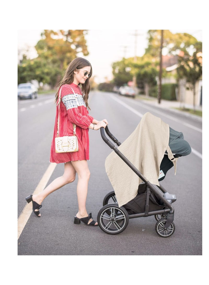 Muslin Nursing Cover for Baby Breastfeeding Breathable 100% Cotton Breastfeeding Cover with Rigid Hoop for Mother Nursing Apron Multi-use Carseat Canopy Khaki