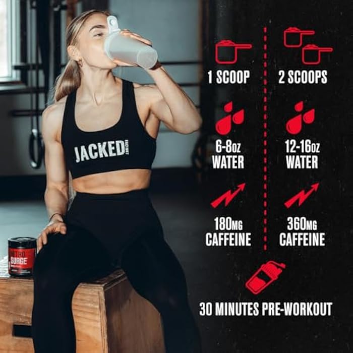 Jacked Factory NITROSURGE Shred Pre Workout Supplement - Energy Booster, Instant Strength Gains, Sharp Focus, Powerful Pumps - Nitric Oxide Booster & PreWorkout Powder - 30Sv, Blueberry Lemonade - Image 5