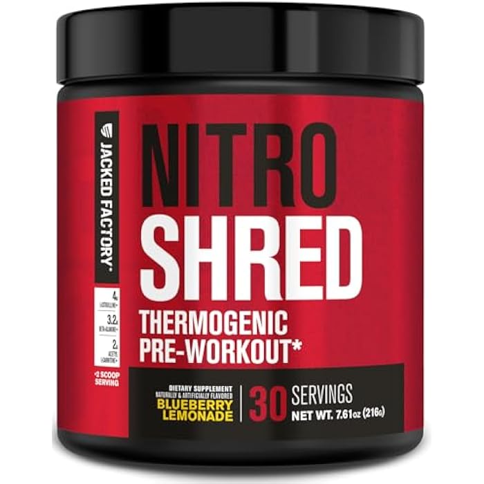 Jacked Factory NITROSURGE Shred Pre Workout Supplement - Energy Booster, Instant Strength Gains, Sharp Focus, Powerful Pumps - Nitric Oxide Booster & PreWorkout Powder - 30Sv, Blueberry Lemonade - Image 1