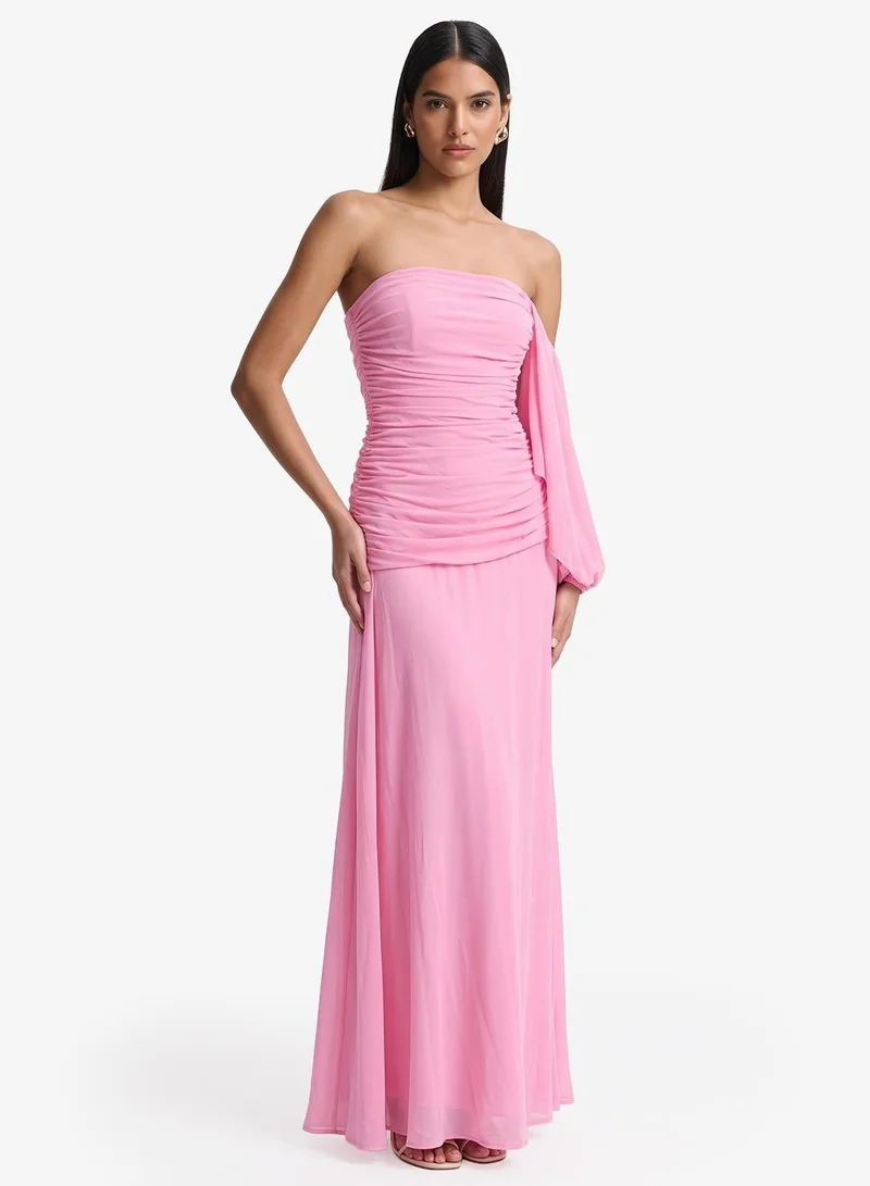 Ginger One Shoulder Ruched Dropwaist Dress in Pink