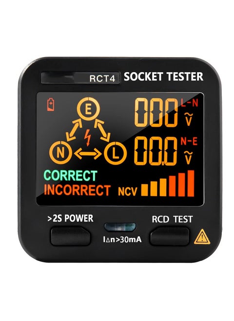 مُختبر المنافذ EBTN LCD مع شاشة عرض الجهد مُختبر مقبس RCD مُحلل الدائرة مُكتشف القطبية مُختبر التسرب مُفحص خط الكهرباء 8 مؤشرات بصرية