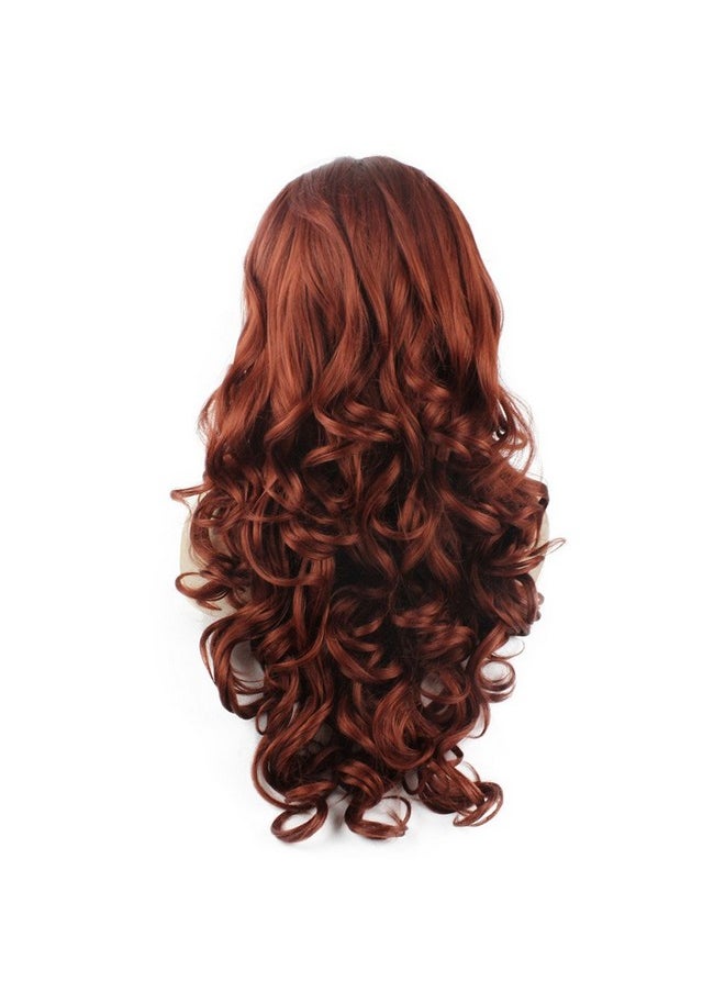 MX angel - Mxangel Long Wavy Celebrity Lace Front Wig Half Hand Tied Heat Resistant Fiber Fashion Burgundy Red Synthetic Hair Wig - Image 1