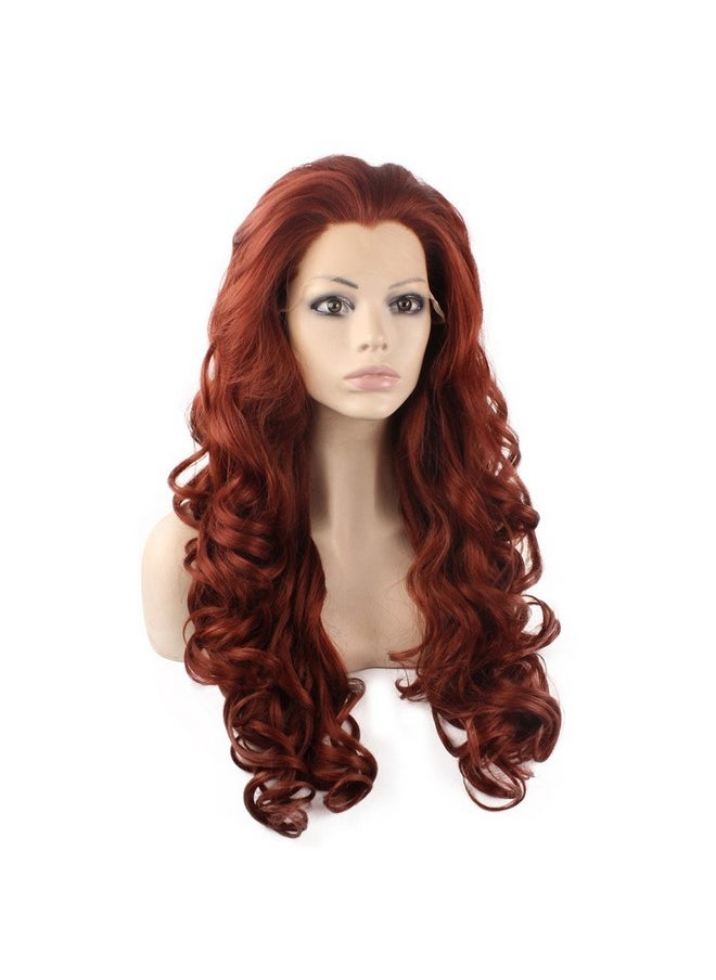 MX angel - Mxangel Long Wavy Celebrity Lace Front Wig Half Hand Tied Heat Resistant Fiber Fashion Burgundy Red Synthetic Hair Wig - Image 1