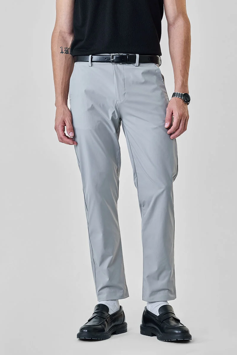 سنيتش Grey Solid Slim Fit Casual Chinos