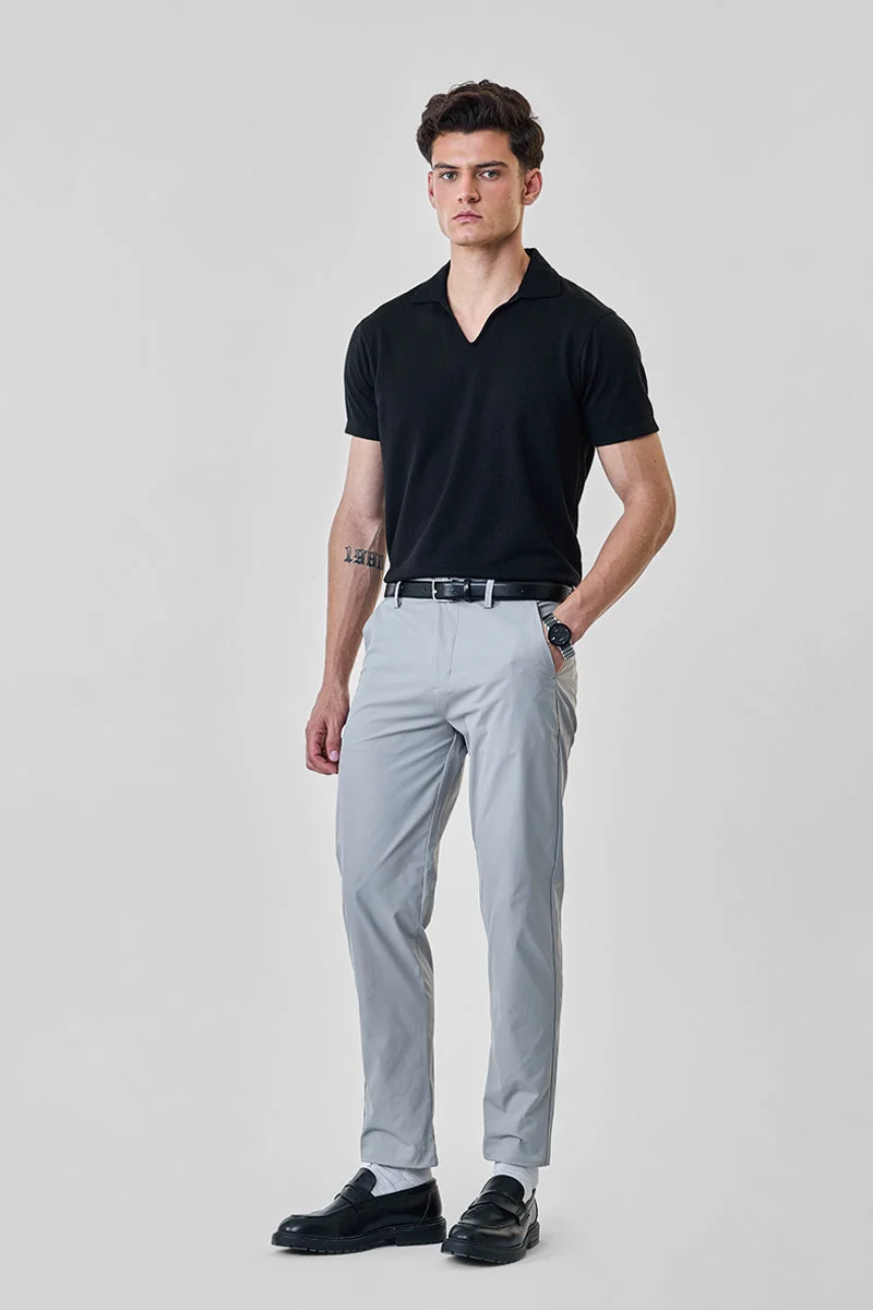 سنيتش Grey Solid Slim Fit Casual Chinos