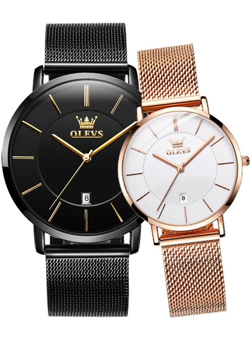 OLEVS OLEVS Couples Watches Men and Women Watches Ultra Thin Quartz AnalogWrist Watches Casual Stainless Steel His and Hers - Image 1