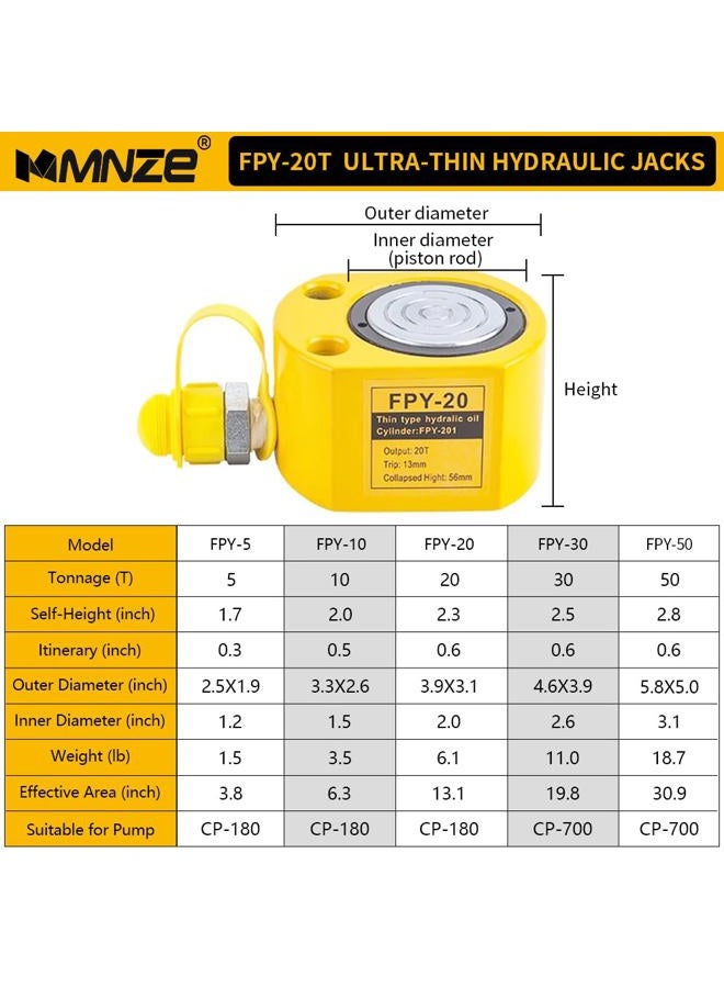 MMNZE 20T 13مم/0.51" مكابس هيدروليكية ذات شوط  مجموعة رافعات هيدروليكية صغيرة، مجموعات باور بورتا، تنقبض تلقائياً، مكابس رفع أحادية الفعل مع مضخة يدوية هيدروليكية CP-180 - Image 2