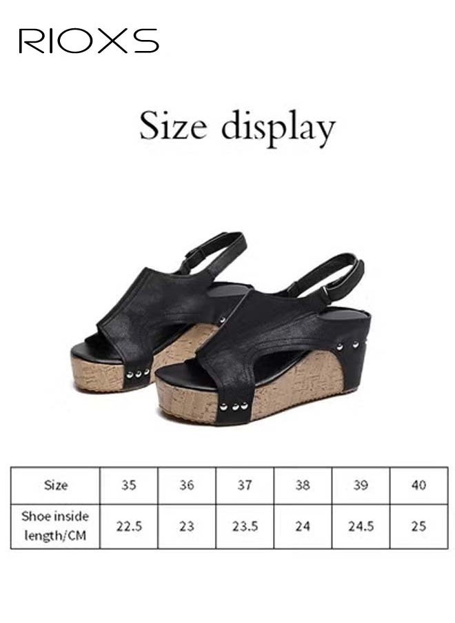 RIOXS Women's Hollow Roman Wedge Sandals Round Open Toe Sandals Summer Comfortable Buckle Sandals  - Image 5