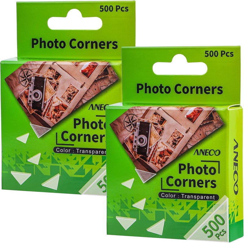 Aneco 2 Pack Transparent Photo Corners Clear Picture Mounting Corner Stickers for DIY Album, Scrapbook, Journal, 500 Pieces/Pack - Image 1