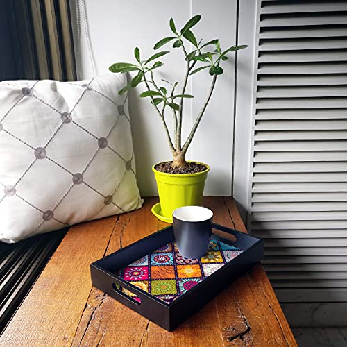 BRAHMA DESIGN Serving Tray | Multi Mandala Design with Black Border | Rectangular 8" x 12" Wooden Tray for Serving | Tray for Decoration with Cut-Out Handles - Image 5