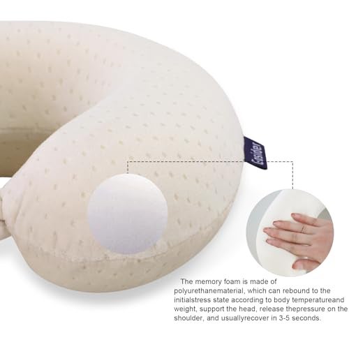Gosider Memory Foam Neck Pillow Comfortable Travel Neck Pillow Neck and Head Support Lightweight Portable Airplane Travel Pillow for Sleeping, Traveling,Car, Train, Bus and Home Use Beige - Image 5
