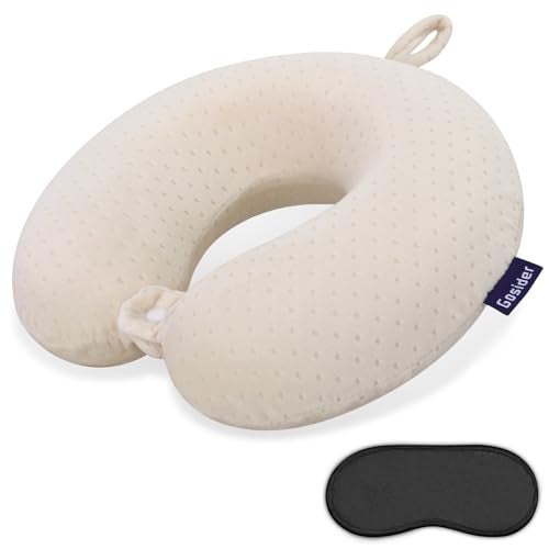 Gosider Memory Foam Neck Pillow Comfortable Travel Neck Pillow Neck and Head Support Lightweight Portable Airplane Travel Pillow for Sleeping, Traveling,Car, Train, Bus and Home Use Beige - Image 1