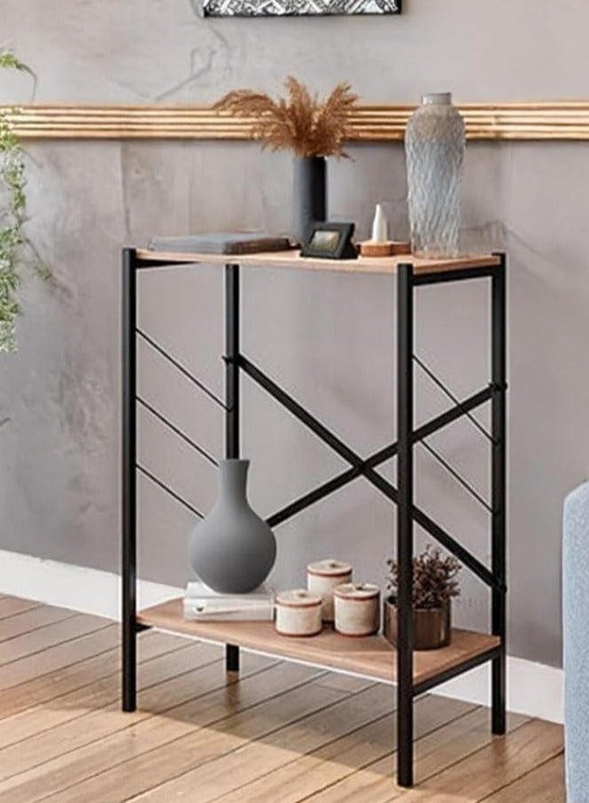 إكسبرت طاولة قهوة جانبية ،ركن قهوة، طاولة جانبية، مكتبة كتب، مكونة من 2 أسطح خشبية للتخزين والتنظيم لتلبي جميع احتياجاتك - بني / اسود EI - 305 - Image 1