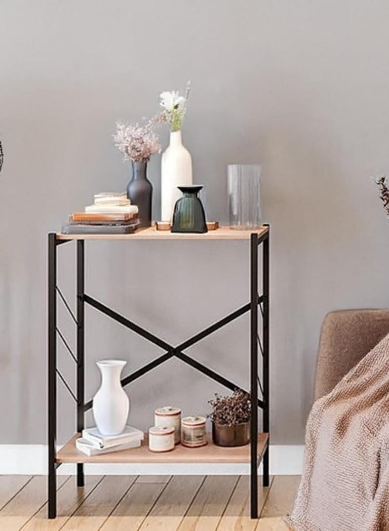 إكسبرت طاولة قهوة جانبية ،ركن قهوة، طاولة جانبية، مكتبة كتب، مكونة من 2 أسطح خشبية للتخزين والتنظيم لتلبي جميع احتياجاتك - بني / اسود EI - 305 - Image 2