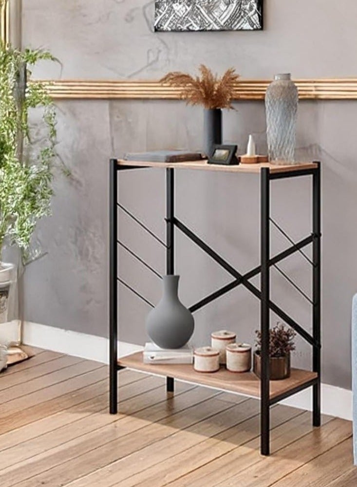 إكسبرت طاولة قهوة جانبية ،ركن قهوة، طاولة جانبية، مكتبة كتب، مكونة من 2 أسطح خشبية للتخزين والتنظيم لتلبي جميع احتياجاتك - بني / اسود EI - 305 - Image 3