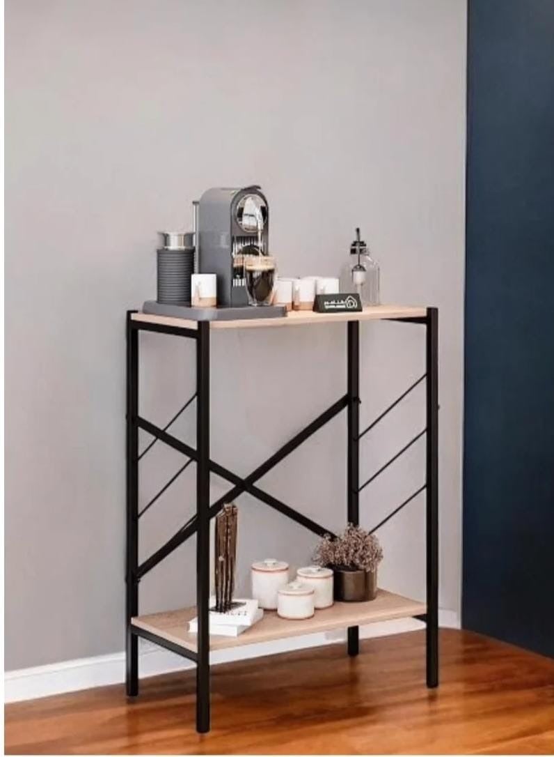 إكسبرت طاولة قهوة جانبية ،ركن قهوة، طاولة جانبية، مكتبة كتب، مكونة من 2 أسطح خشبية للتخزين والتنظيم لتلبي جميع احتياجاتك - بني / اسود EI - 305 - Image 4