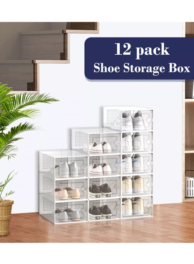 بلومنغ تايم مجموعة صناديق الأحذية المكونة من 12 قطعة ، تخزين قابل للتكديس ، تجميع ومزيج مجاني ، منظم أحذية بفتحة جانبية ، صناديق أحذية بلاستيكية ، خزانة أحذية بلاستيكية موفرة للمساحة ، رف أحذية منزلي مقاوم للغبار - Image 1