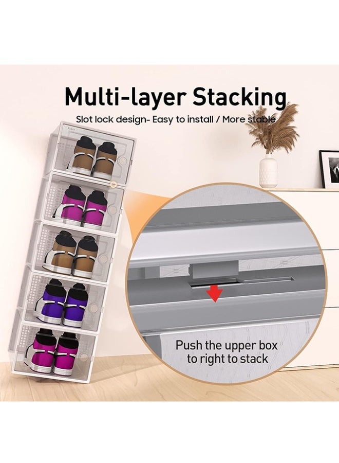 بلومنغ تايم مجموعة صناديق الأحذية المكونة من 12 قطعة ، تخزين قابل للتكديس ، تجميع ومزيج مجاني ، منظم أحذية بفتحة جانبية ، صناديق أحذية بلاستيكية ، خزانة أحذية بلاستيكية موفرة للمساحة ، رف أحذية منزلي مقاوم للغبار - Image 2