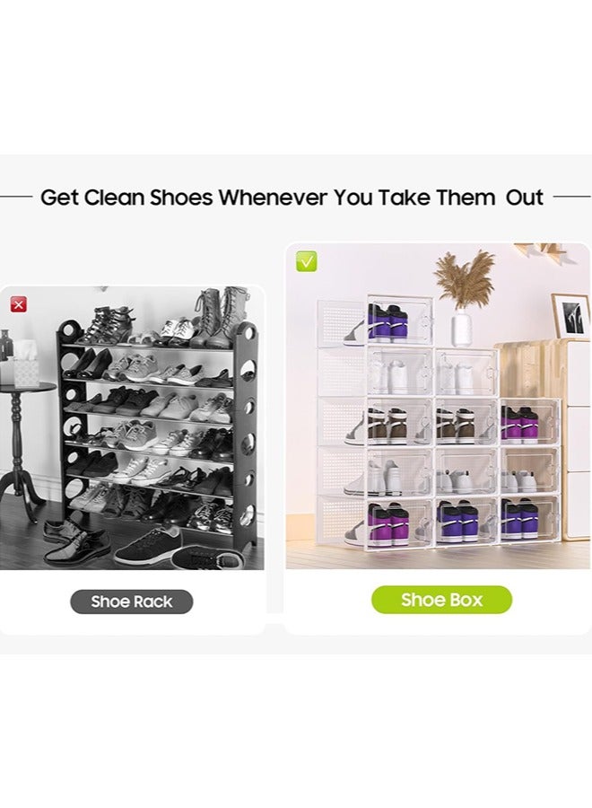 بلومنغ تايم مجموعة صناديق الأحذية المكونة من 12 قطعة ، تخزين قابل للتكديس ، تجميع ومزيج مجاني ، منظم أحذية بفتحة جانبية ، صناديق أحذية بلاستيكية ، خزانة أحذية بلاستيكية موفرة للمساحة ، رف أحذية منزلي مقاوم للغبار - Image 3