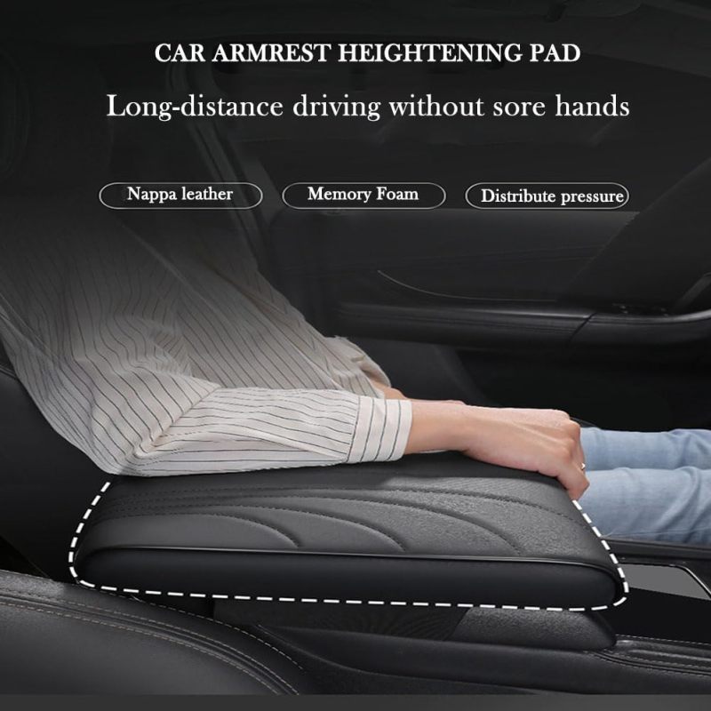 Car Armrest Cover Black PU Leather Heightened Memory Foam Console Cover - Soft Durable Surface Armrest Pad Protector for 2023 2024 2025 Ford Territory Interior - Image 3