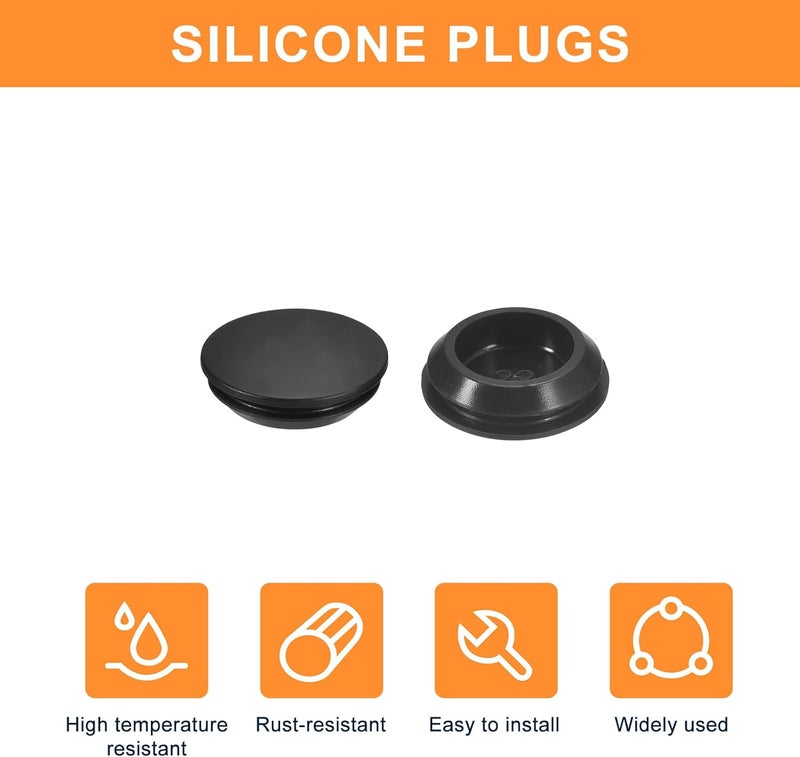 QUARKZMAN Pack of 8 Silicone Plugs, Round Rubber Stoppers for Locking into 22-24 mm Holes, Waterproof Hole Plugs for Metal Pipes, Furniture End Caps, Black Inserts - Image 4