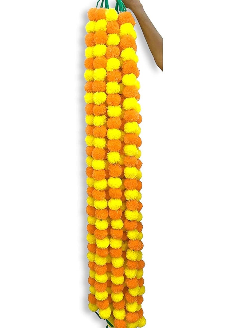 Abhaas Plastic Pack Of 10 Artificial Marigold Garland Toran For Decoration Long Fluffy Flowers Indian Genda Phool For Wedding & Festival Diwali Pongal/4.5-4.9 Ft /10 Pc/Yellow+ Light Orange Mix - Image 2
