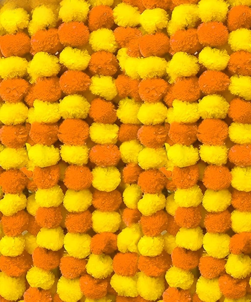 Abhaas Plastic Pack Of 10 Artificial Marigold Garland Toran For Decoration Long Fluffy Flowers Indian Genda Phool For Wedding & Festival Diwali Pongal/4.5-4.9 Ft /10 Pc/Yellow+ Light Orange Mix - Image 1