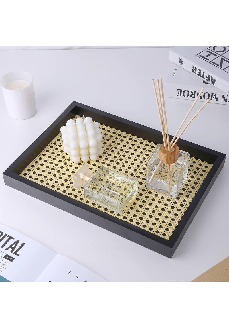 LEOKOR - Rectangle Serving Tray with Imitated Rattan,Basket Serving Tray with Black Wooden - Image 1