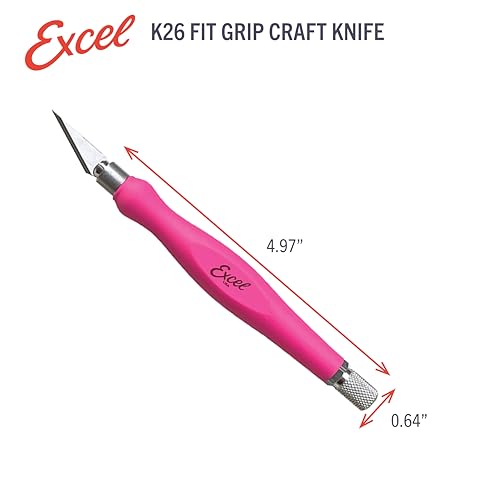 Excel Blades Fit Grip Craft Knife With #11 Ultra-Sharp Carbon Steel Angled Blade – Precision Hobby Knife with Contoured Rubberized Grip for DIY, Art Crafts, and Model Projects – Pink, Made in the USA - Image 2