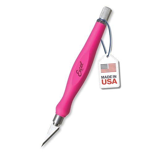 Excel Blades Fit Grip Craft Knife With #11 Ultra-Sharp Carbon Steel Angled Blade – Precision Hobby Knife with Contoured Rubberized Grip for DIY, Art Crafts, and Model Projects – Pink, Made in the USA - Image 1