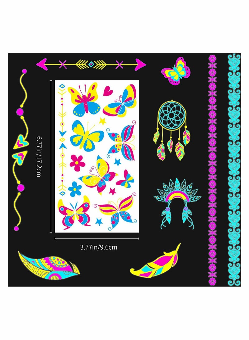 Excefore 20Sheet Glow in The Dark Temporary Tattoos 160+Styles Fluorescence UV Neon Body Face Fake Waterproof Tattoo Stickers for Women Men, Rave Festival Accessory Party Supplies  - Image 4