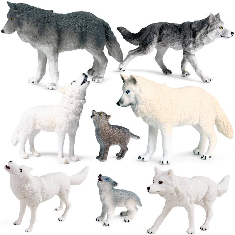 RCOMG 8PCS Wolf Toy Figures Realistic Wild Animal Wolf Figurines Plastic Jungle Forest Animal Toys Figurines for Kids Boys Girls - Image 2
