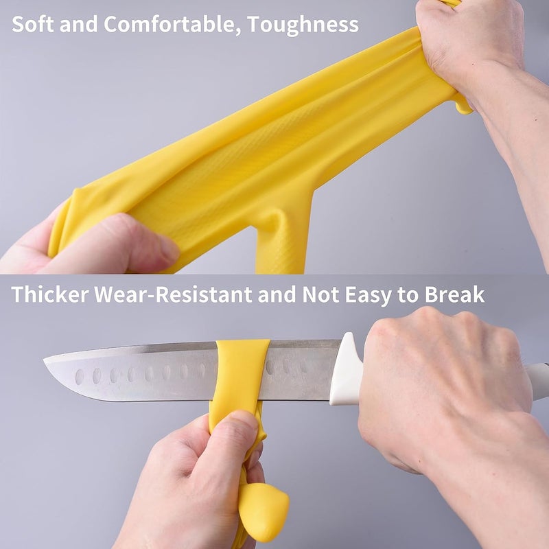 Disfore Rubber Cleaning-Dishwashing Gloves Kitchen-Dish - Thicken Kitchen Gloves for Washing Dishes，Reusable Rubber Gloves for Dishwashing，2 Pairs Yellow Beige Medium - Image 4