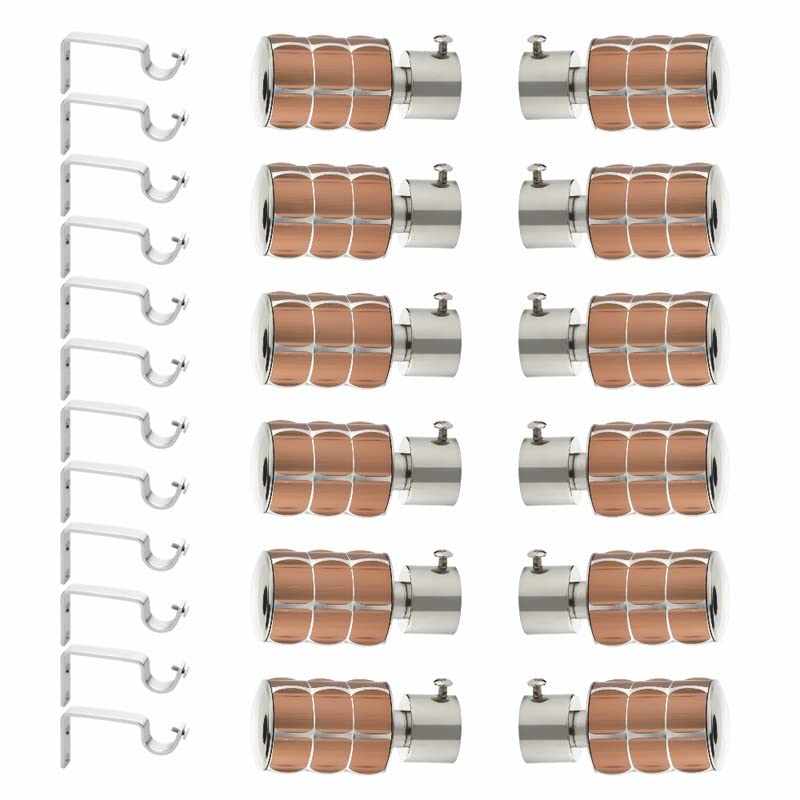 GRIVAN 3 line Stainless Steel Curtain Bracket Parda Holder with Support 1 Inch Rod Pocket Finials Designer Door and Window Rod Support Fittings Curtain Rod Holder Brown Pair of 6 - Image 1