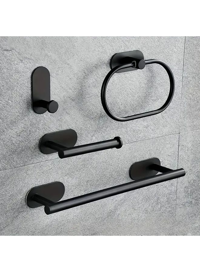 4pcs Silvery Bathroom Accessory Set Towel Bar Ring Holder Tissue Rack Hooks - Image 2