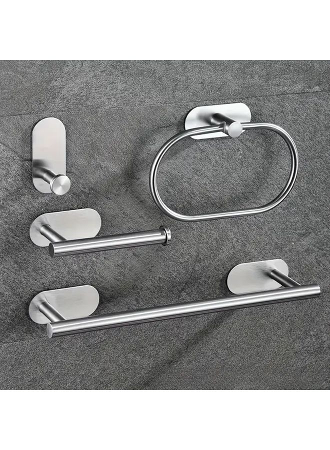 4pcs Silvery Bathroom Accessory Set Towel Bar Ring Holder Tissue Rack Hooks - Image 5
