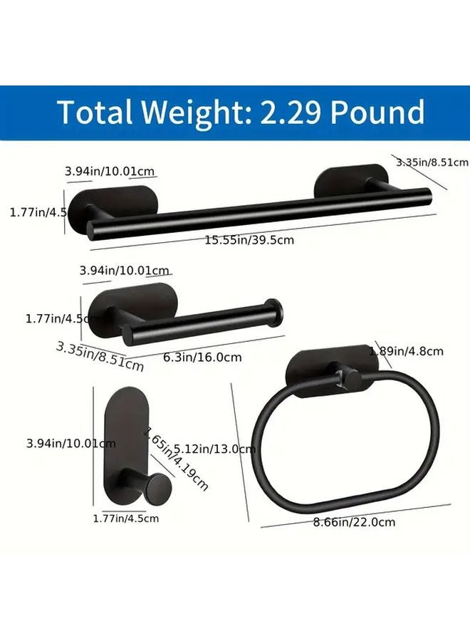 4pcs Silvery Bathroom Accessory Set Towel Bar Ring Holder Tissue Rack Hooks - Image 4