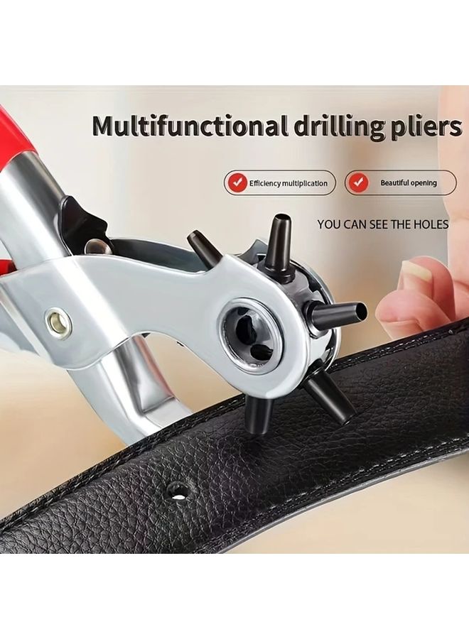 1pc Heavy Duty Faux Leather Belt Hole Punch Pliers Rotary Steel Hand Tool Red Rubberized Grip - Image 5