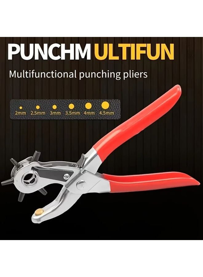 1pc Heavy Duty Faux Leather Belt Hole Punch Pliers Rotary Steel Hand Tool Red Rubberized Grip - Image 3