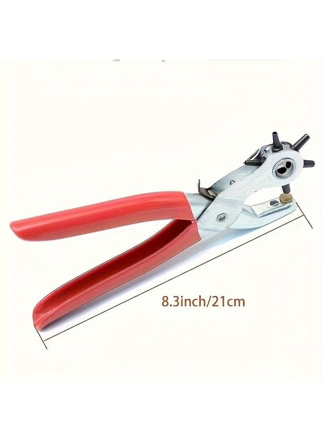 1pc Heavy Duty Faux Leather Belt Hole Punch Pliers Rotary Steel Hand Tool Red Rubberized Grip - Image 4