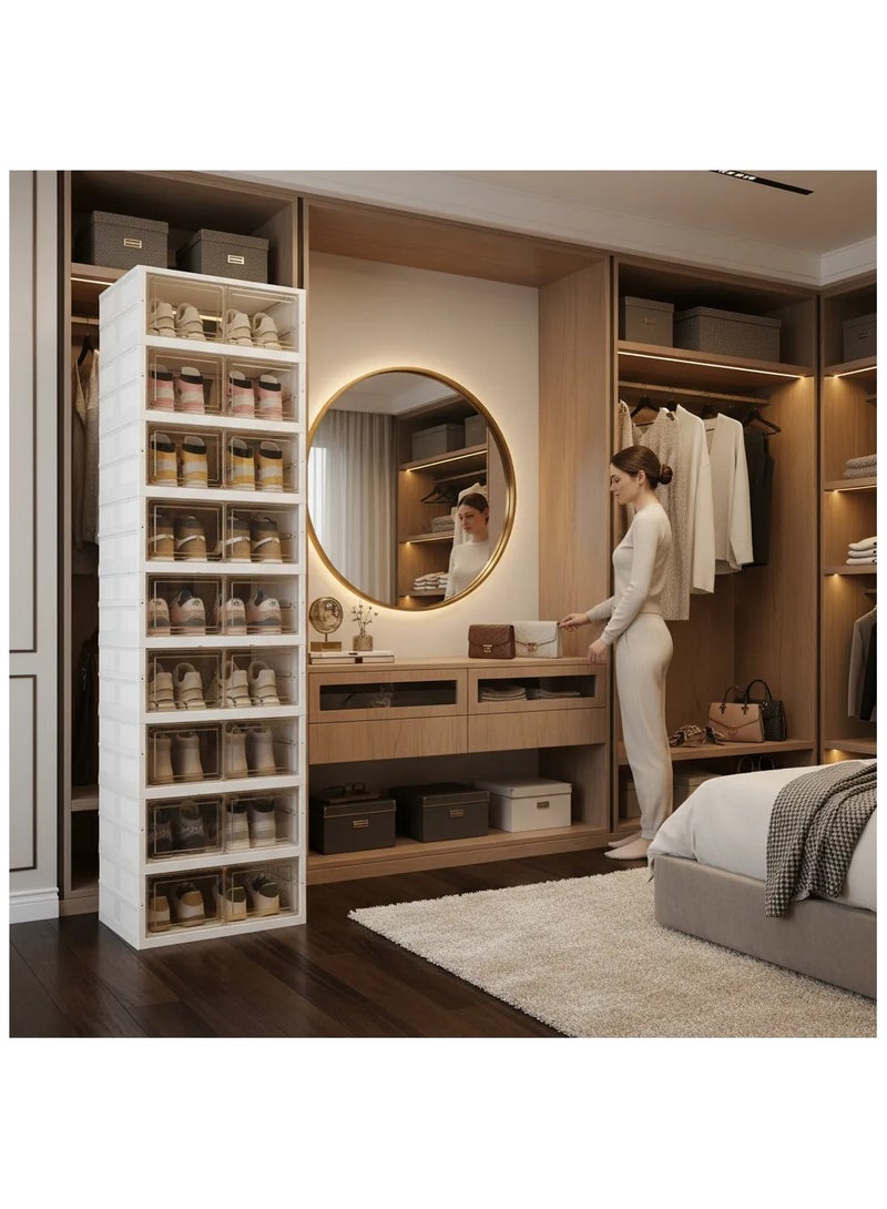 بلو فاير منظم أحذية شفاف بـ 9 طبقات | خزانة أحذية بلاستيكية قابلة للتكديس مع أبواب أمامية | رف أحذية لتوفير المساحة يتسع حتى 18 زوجًا | صناديق أحذية مقاومة للغبار بتصميم حديث | مناسب لغرف النوم والممرات والمدخل وسهل التركيب - Image 1