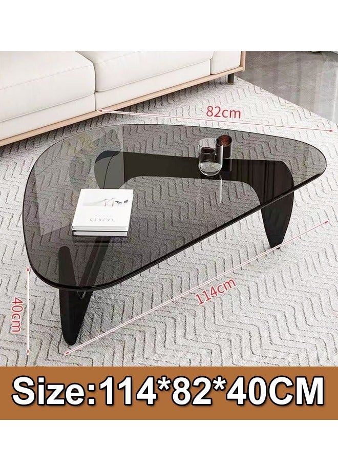 سي آند سي هوم طاولة قهوة حديثة بتصميم تجريدي منتصف القرن مع إطار من الخشب الصلب وطاولة جانبية مثلثة صغيرة مع سطح من الزجاج المقسّى الشفاف وطاولة مركزية عتيقة لغرفة المعيشة والشرفة والفناء 114 × 82 × 40 سم - Image 5