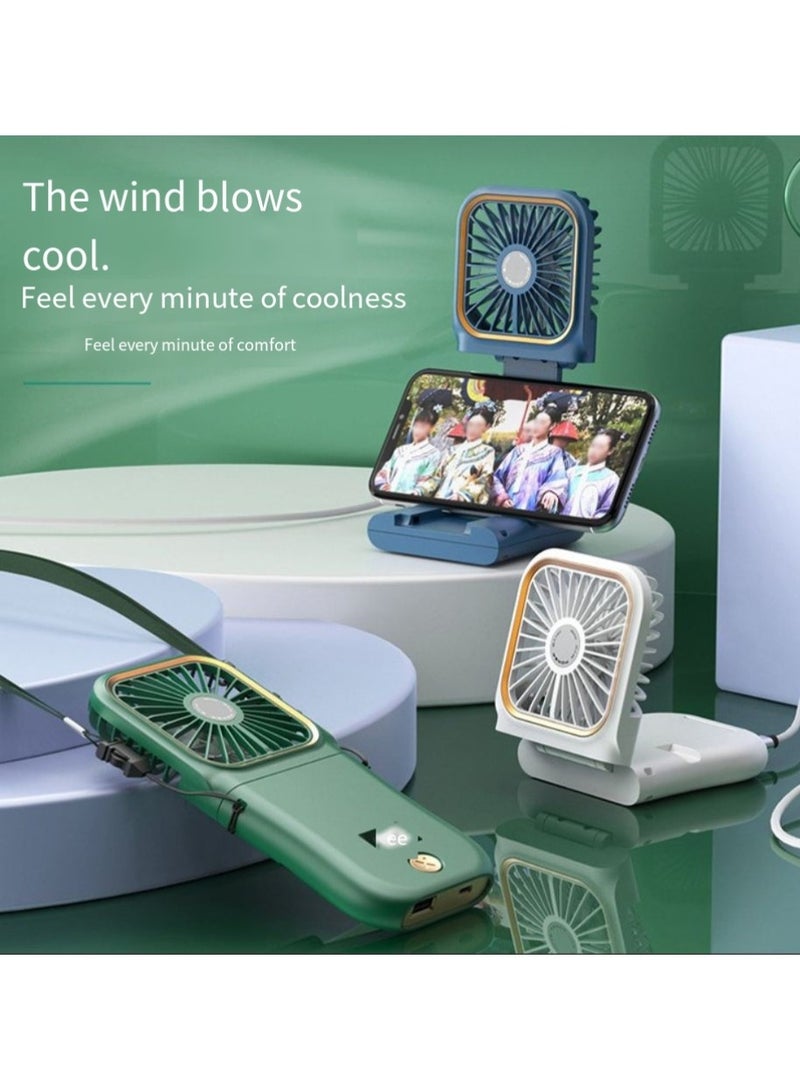 General Handheld small fan digital display folding outdoor portable usb power bank mobile phone holder three-speed mobile phone holder  - Image 2