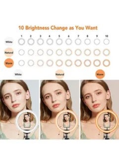 ماركة غير محددة حلقة إضاءة LED مقاس 12 بوصة مع حامل ثلاثي القوائم وحامل للهاتف أسود  - Image 4